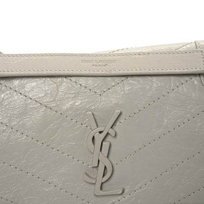 Saint Laurent Crinkled Calfskin Matelasse Monogram Baby Niki Chain Satchel Blanc Vintage 8 of 14