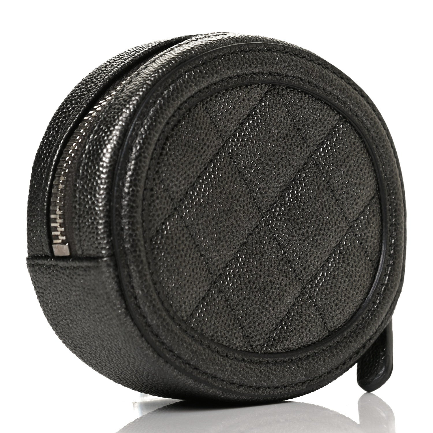 Chanel Metallic Caviar Quilted Filigree Zip Around Classic Coin Purse Dark Silver 3 of 10