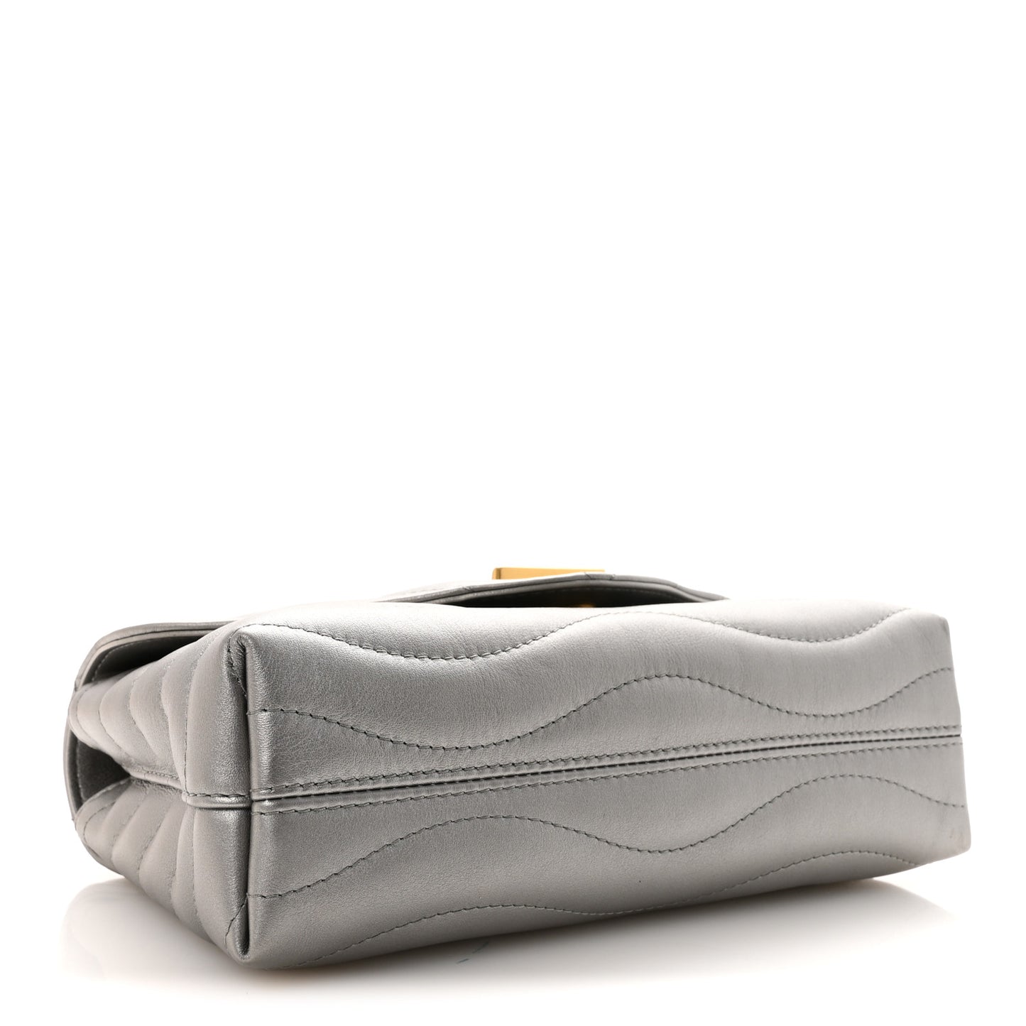 Metallic Calfskin New Wave Chain Bag MM NM Silver