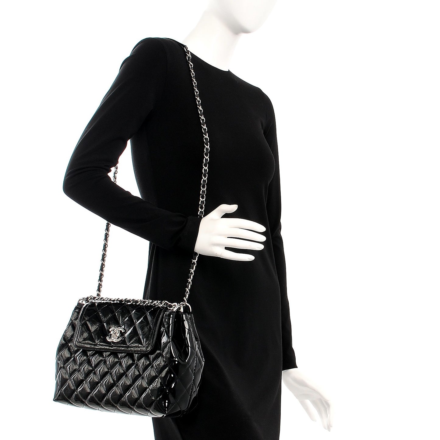 Patent Quilted Large Coco Shine Accordion Flap Black
