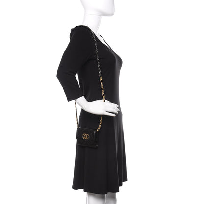 Chanel Shiny Crumpled Calfskin Quilted Chanel 19 Flap Coin Purse With Chain Black 2 of 10