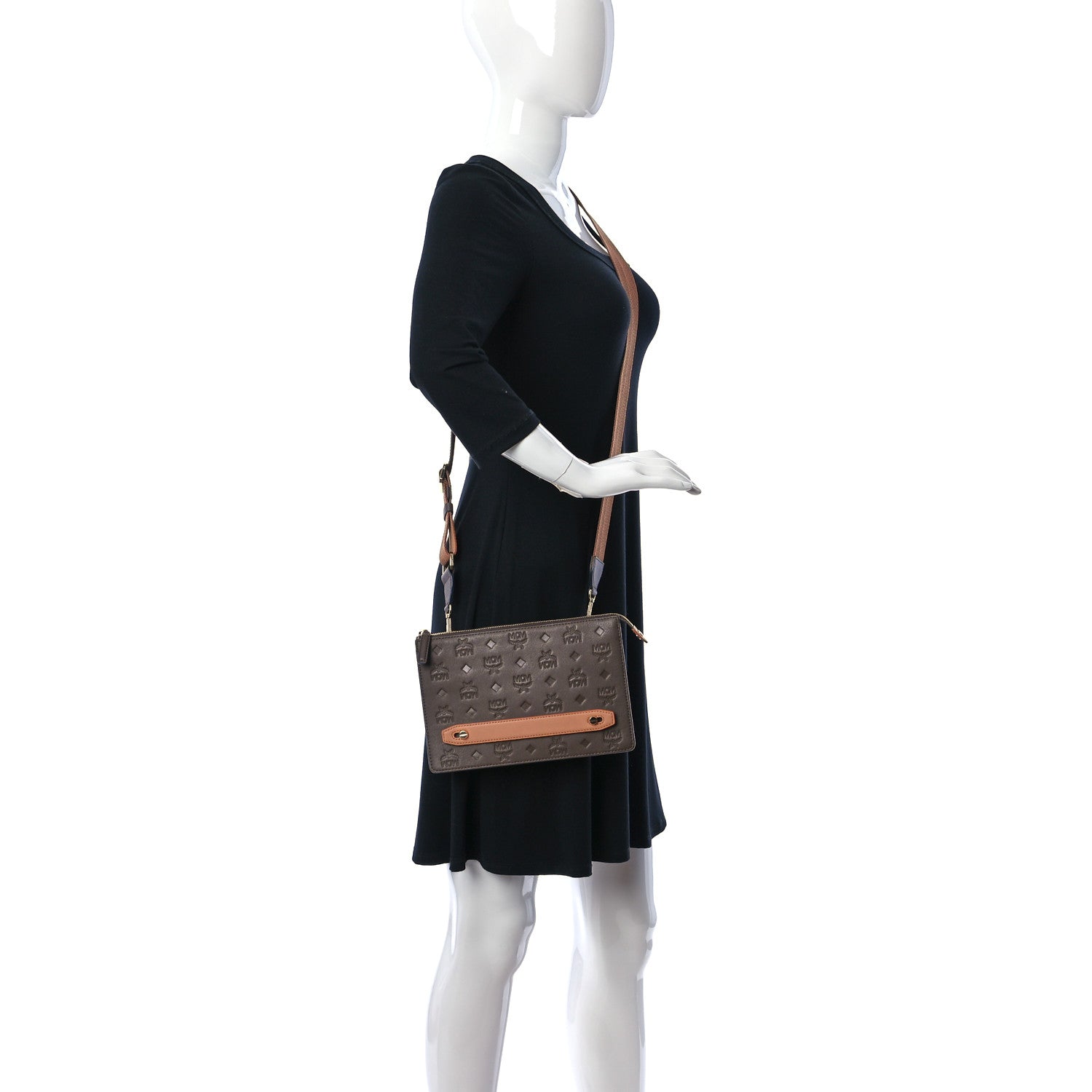 MCM Calfskin Monogram Mini Klara Crossbody Bag Chessnut 2 of 10