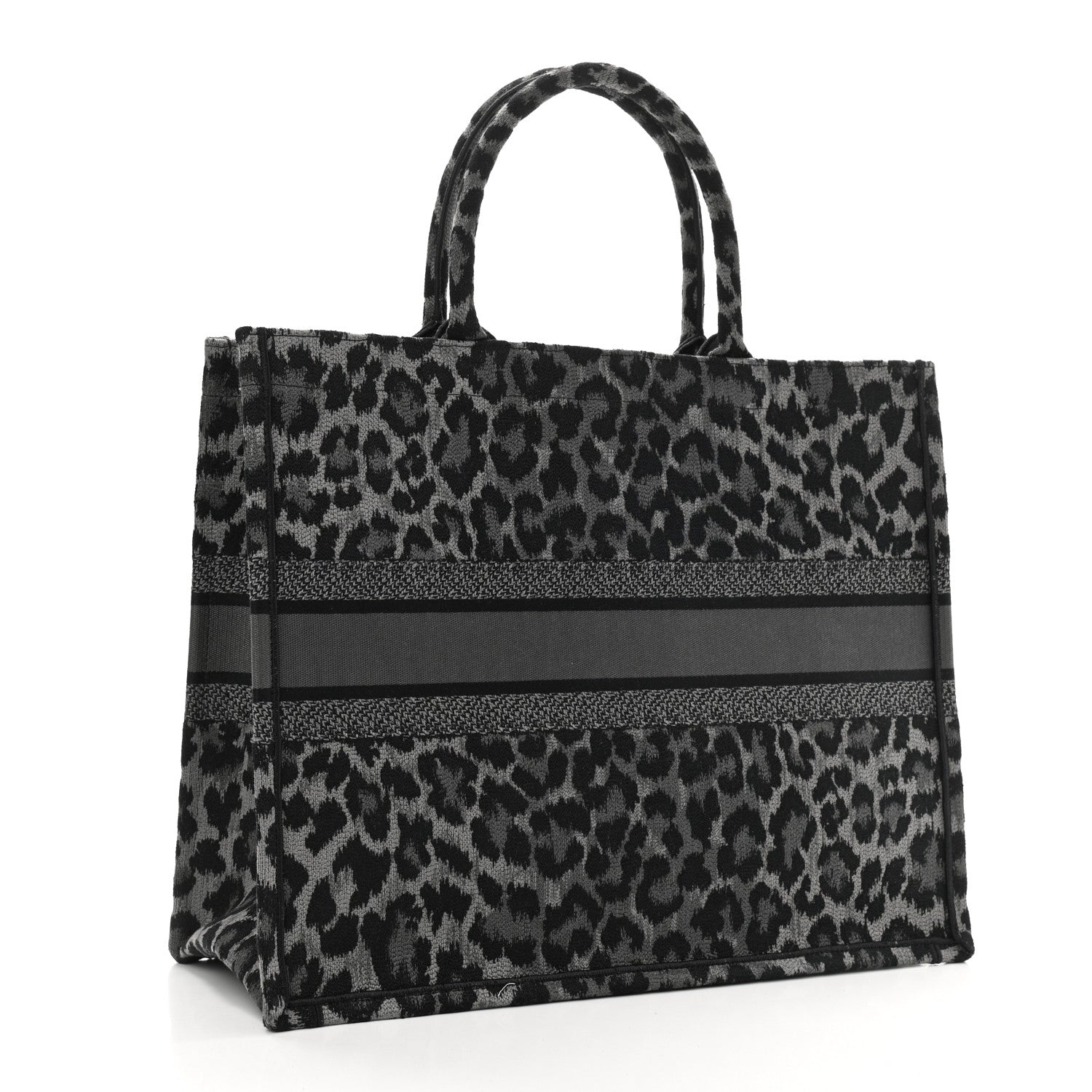 Christian Dior Canvas Embroidered Large Leopard Book Tote Grey 3 of 10