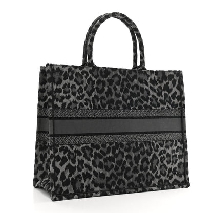 Christian Dior Canvas Embroidered Large Leopard Book Tote Grey 3 of 10