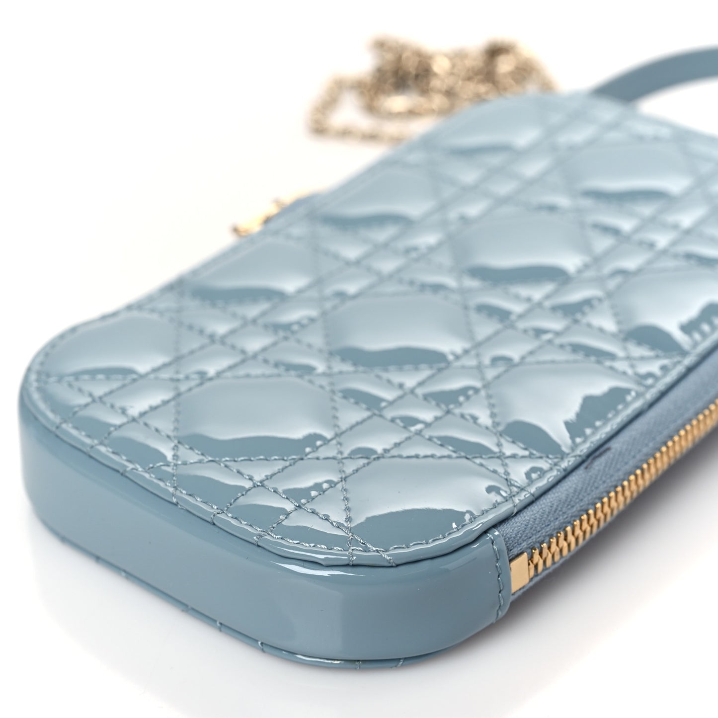 Patent Cannage Lady Dior Phone Holder Bracing Blue
