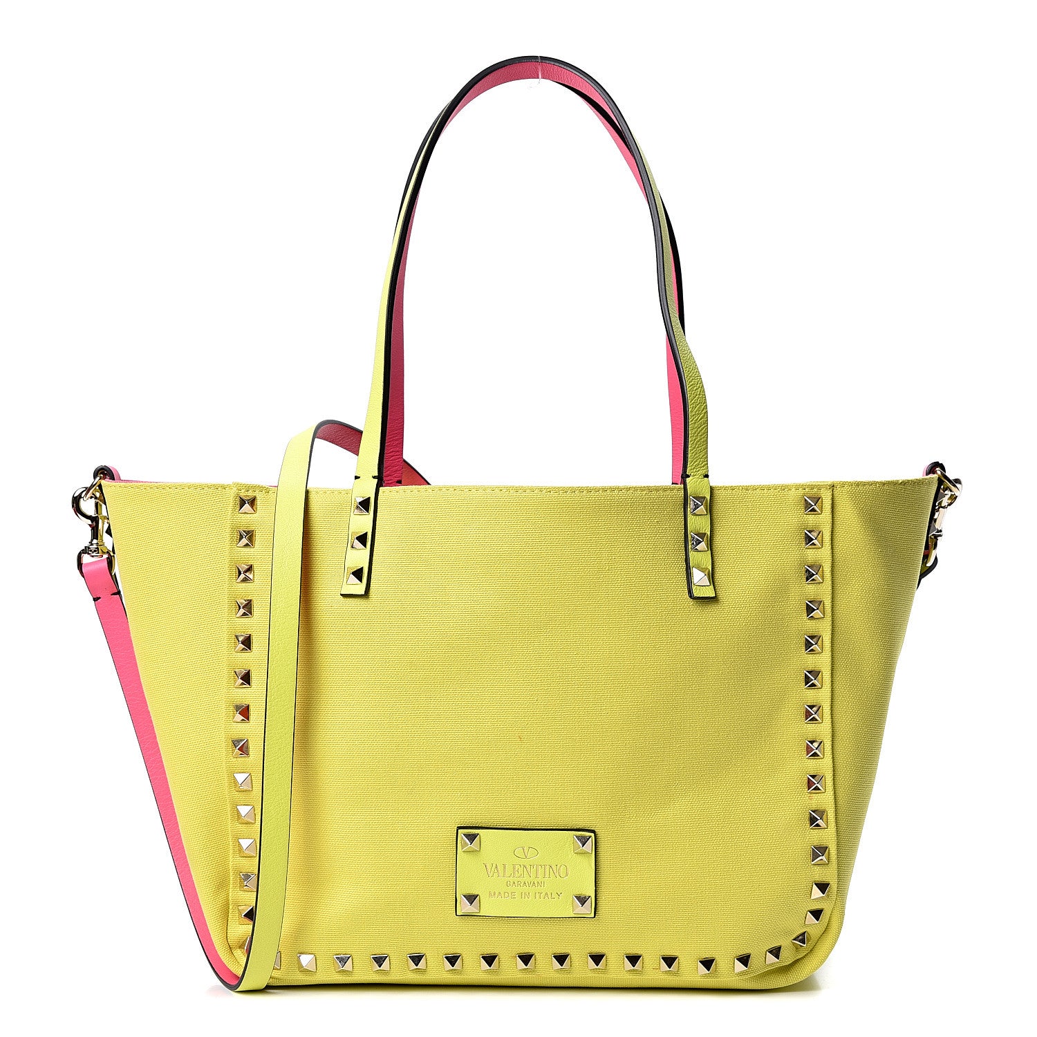 Valentino Garavani Canvas Small Rockstud Reversible Tote Pink Yellow 2 of 16