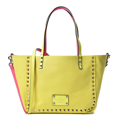 Valentino Garavani Canvas Small Rockstud Reversible Tote Pink Yellow 2 of 16