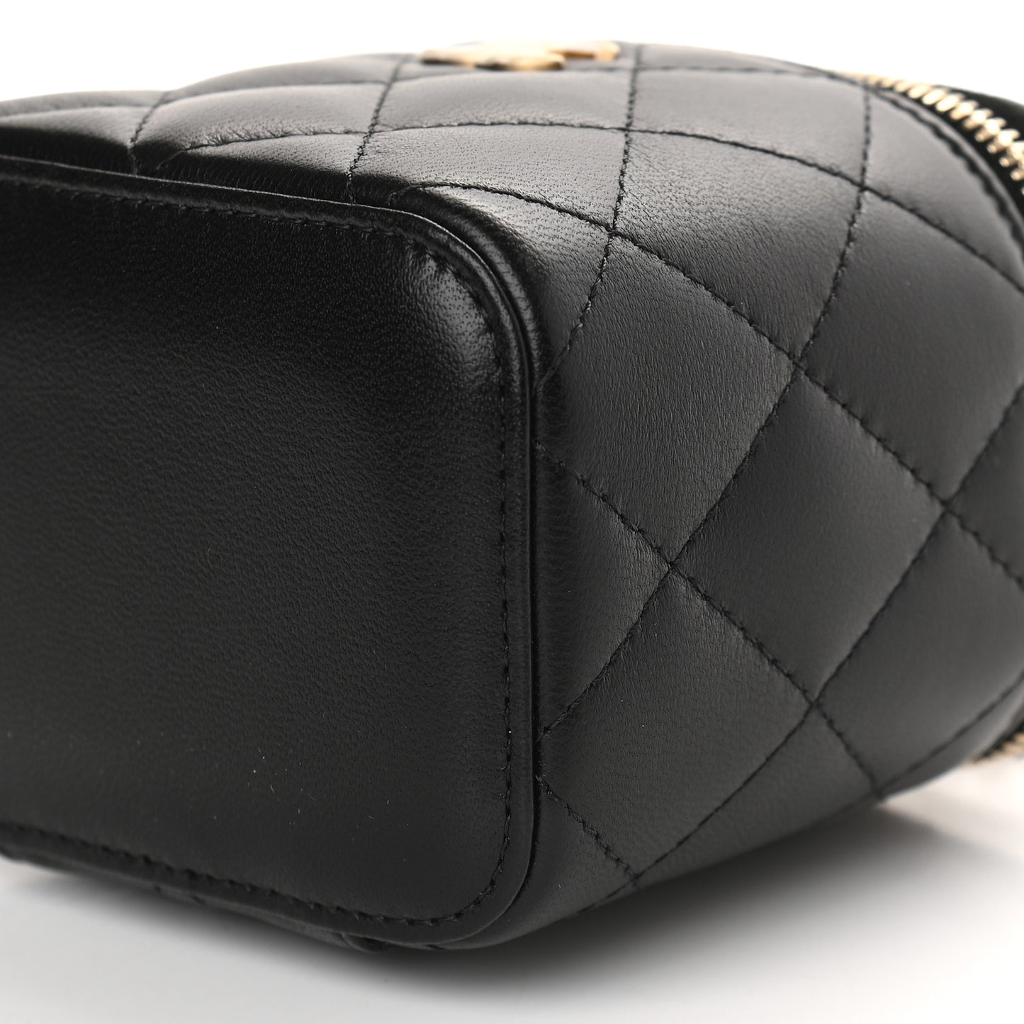 Lambskin Quilted Top Handle Mini Vanity Case With Chain Black