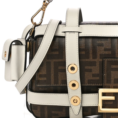 Fendi Glazed Fabric Vitello Century FF 1974 Large Baguette Cage Mogano Panna White Ice 7 of 9