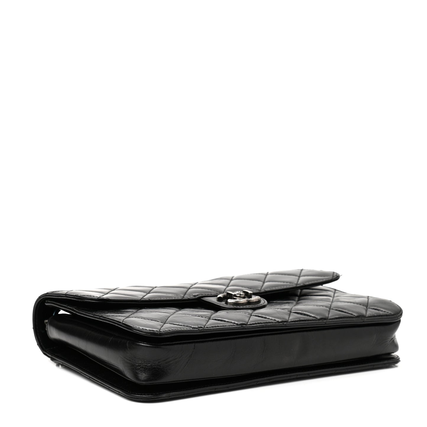 Glazed Calfskin Quilted Large Perfect Edge Flap Black