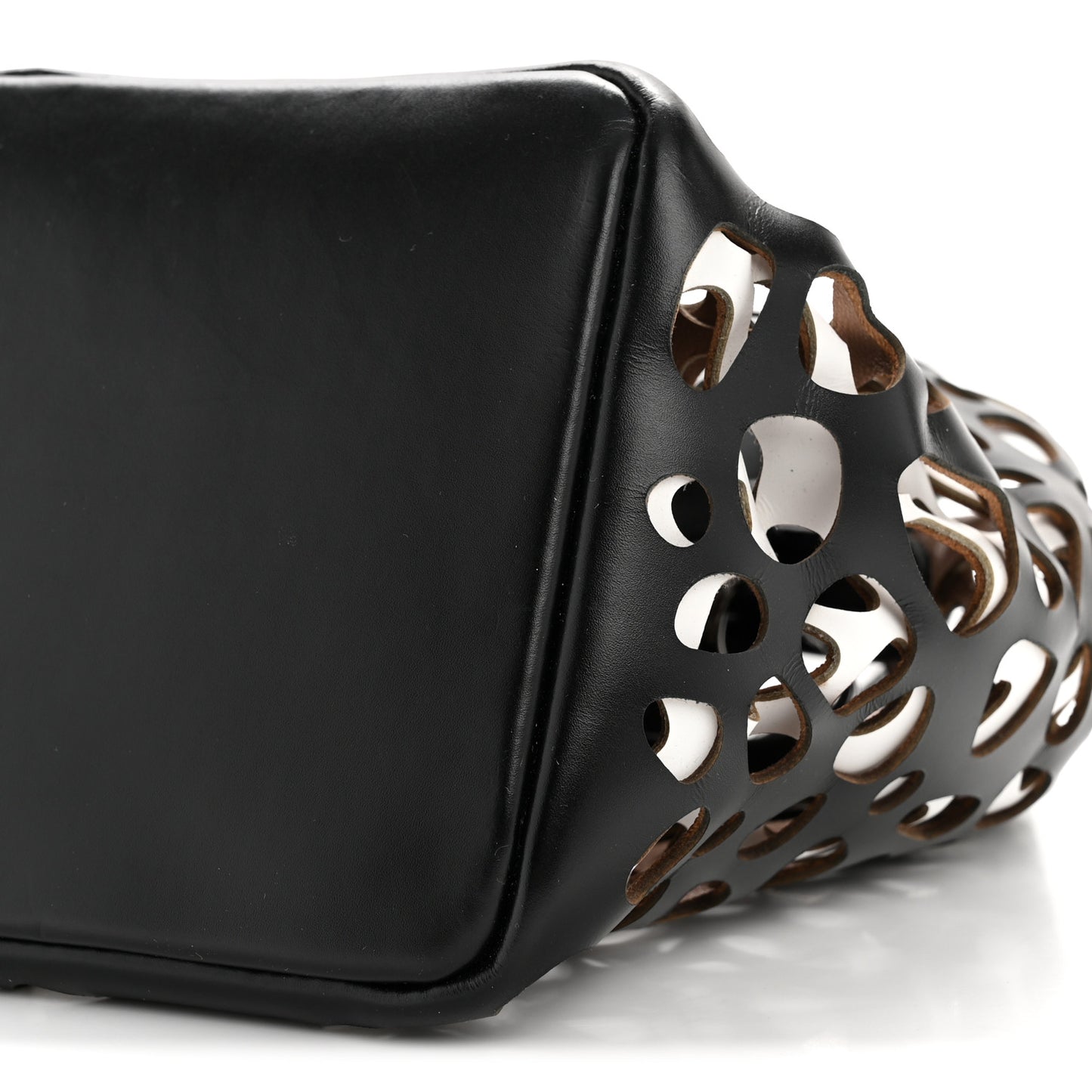 Calfskin Laser Cut Bucket Bag Black White