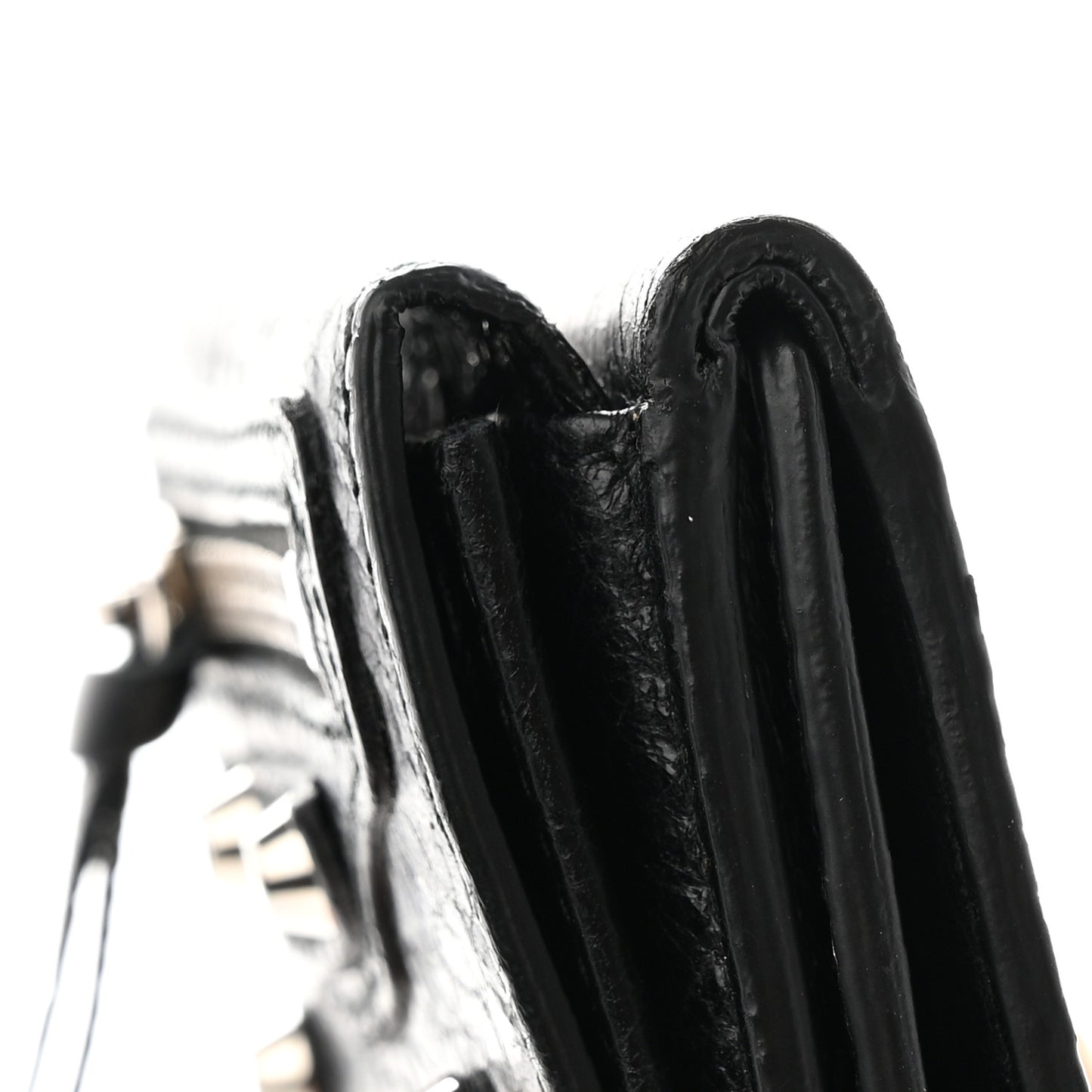 Agneau Arena Classic Silver Hardware Mini Wallet Black