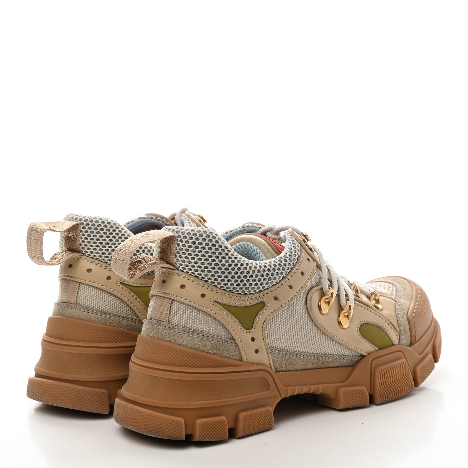 Gucci X SEGA Mesh Canvas Calfskin Womens Flashtrek Sneakers 36 Mystic White Oatmeal Sand Storm 4 of 8