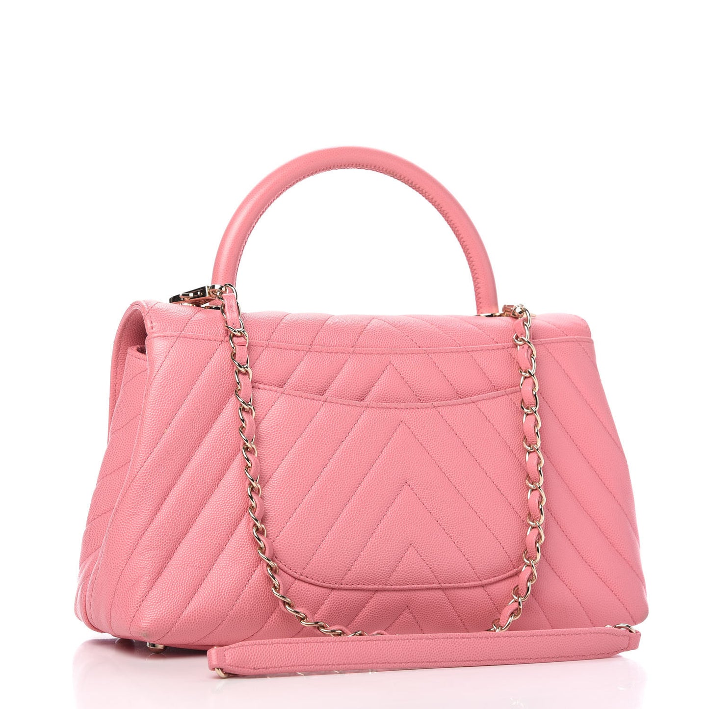 Caviar Chevron Quilted Small Coco Handle Flap Pink