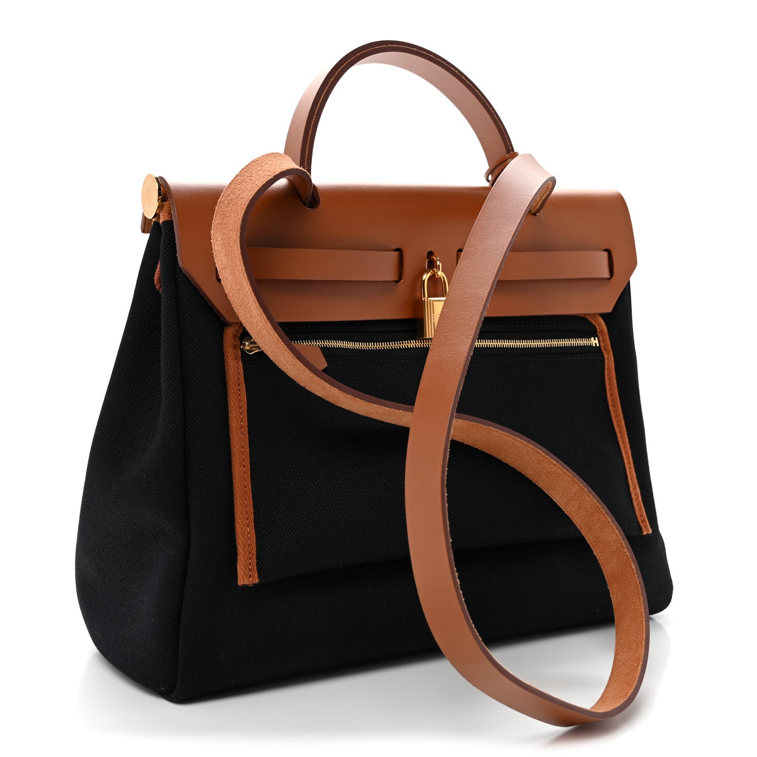 Hermes Military Toile Vache Hunter Herbag Zip Retourne 31 PM Black Fauve 3 of 10