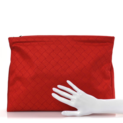 Bottega Veneta Econyl Jacquard Nylon Intreccio Zip Pouch Clutch Tomato 2 of 10