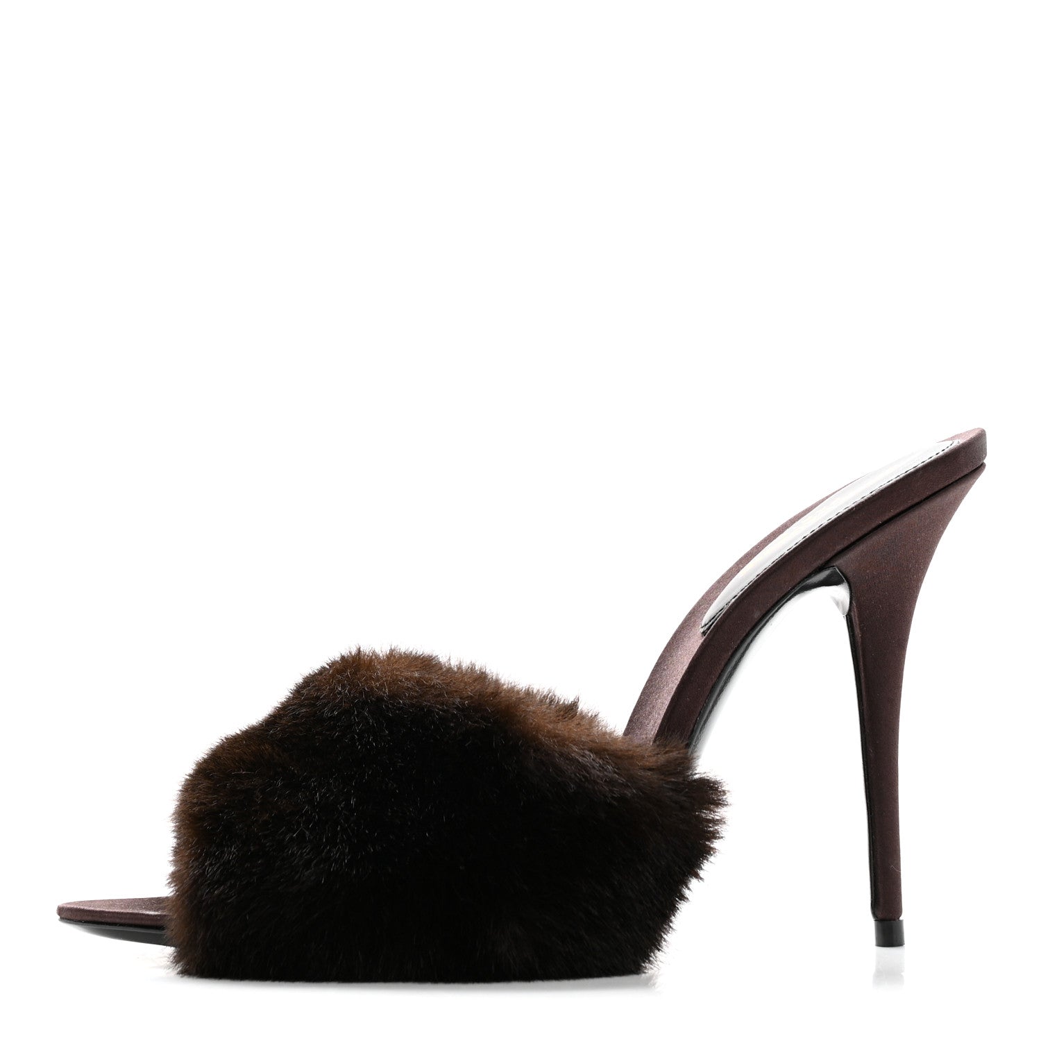 Saint Laurent Faux Fur La 16 Mule Sandals 37.5 Burgundy 1 of 9
