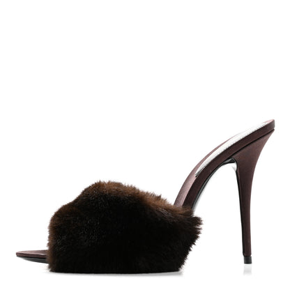 Saint Laurent Faux Fur La 16 Mule Sandals 37.5 Burgundy 1 of 9
