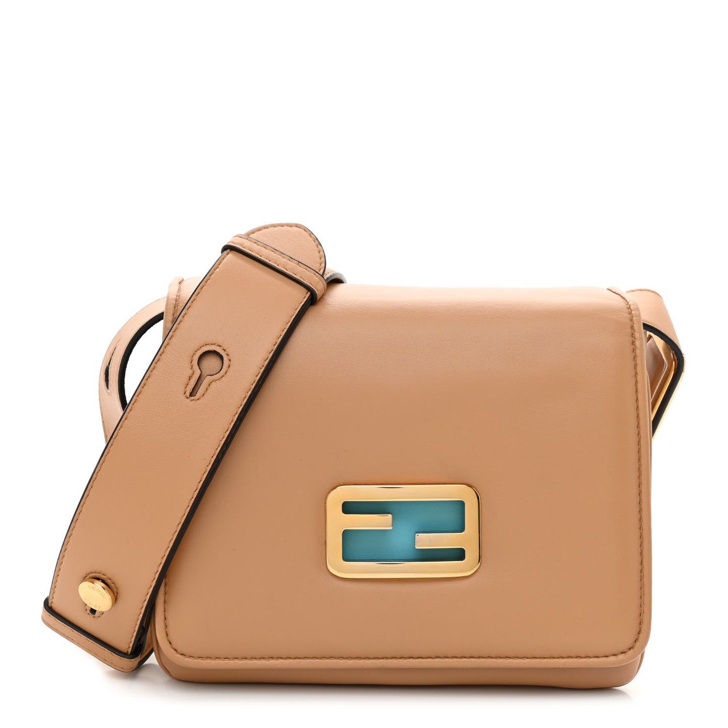Shiny Nappa Small ID Shoulder Bag Beige Turquoise