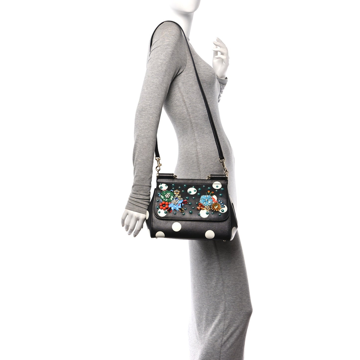 Dauphine Embellished Dot Medium Miss Sicily Satchel Black