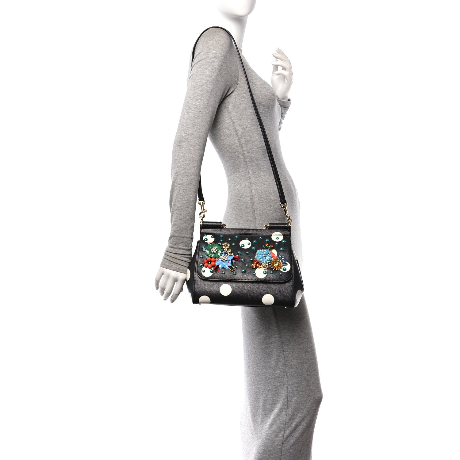 Dolce & Gabbana Dauphine Embellished Dot Medium Miss Sicily Satchel Black 2 of 10