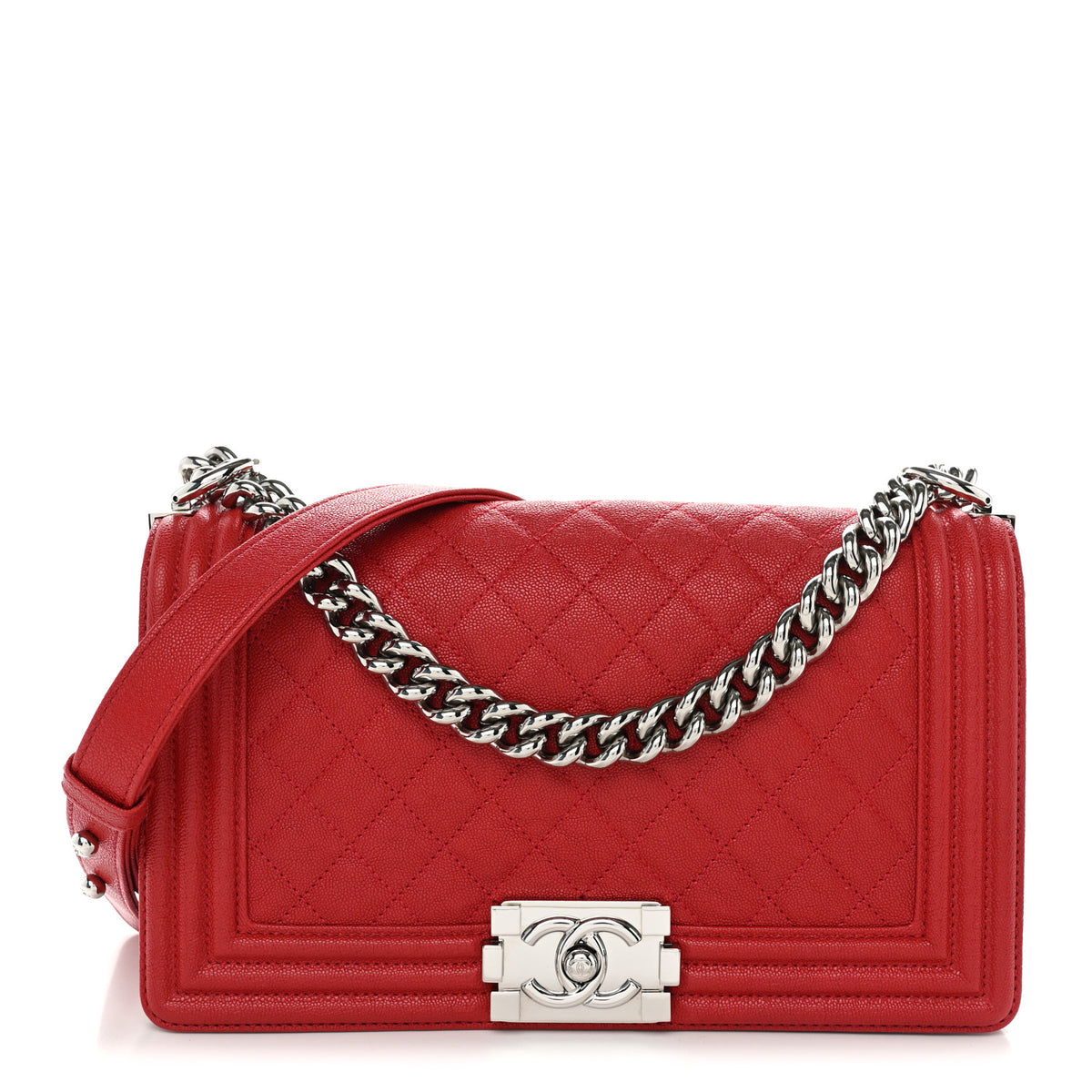Caviar Quilted Medium Boy Flap Red