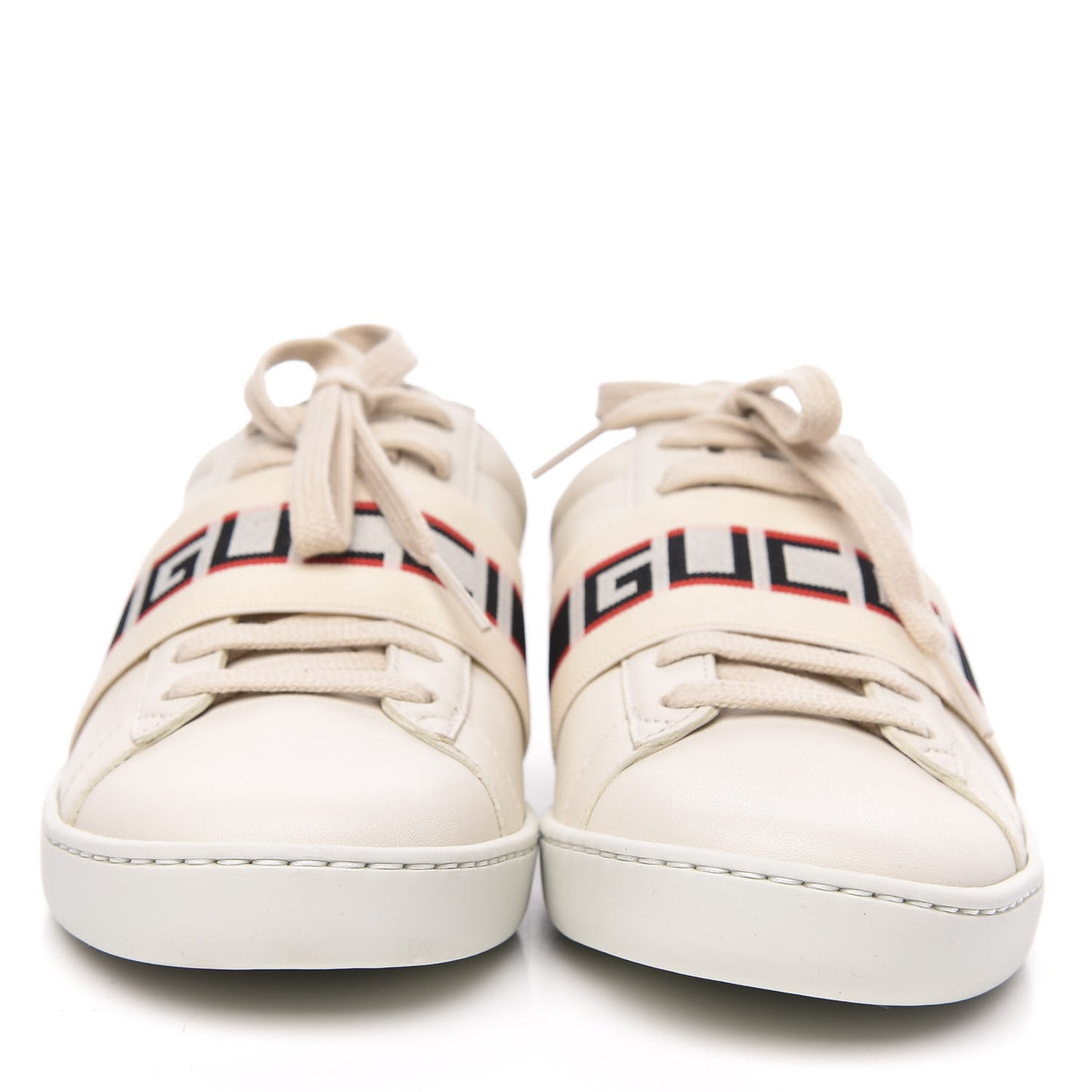 Calfskin Stripe Womens New Ace Sneakers 36 New Mystic White Ecru Red Flame