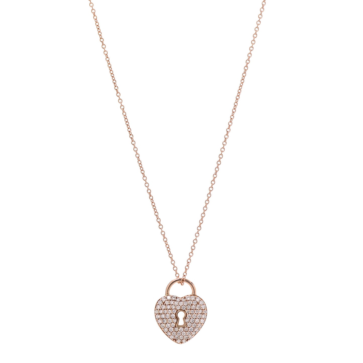 18K Rose Gold Diamond Heart Lock Pendant Necklace