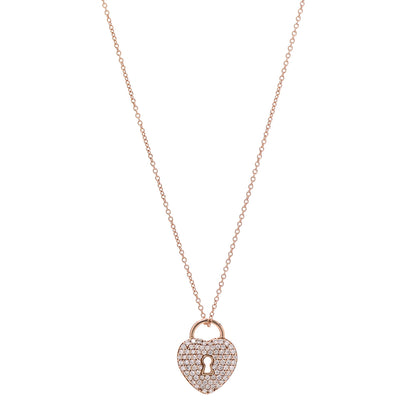 Tiffany 18K Rose Gold Diamond Heart Lock Pendant Necklace 1 of 7
