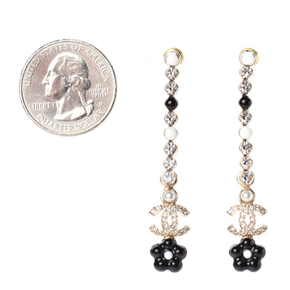 Chanel Crystal Enamel Flower CC Drop Earrings Gold White Black 2 of 4
