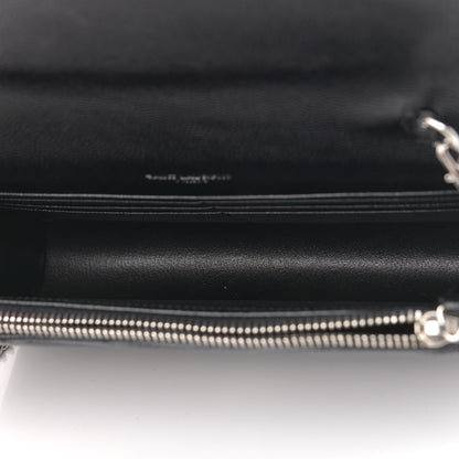 Saint Laurent Grain De Poudre Matelasse Chevron Monogram Envelope Chain Wallet Black 5 of 9