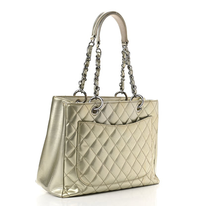 Chanel Patent Quilted Grand Shopping Tote GST Silver Gold 3 of 24
