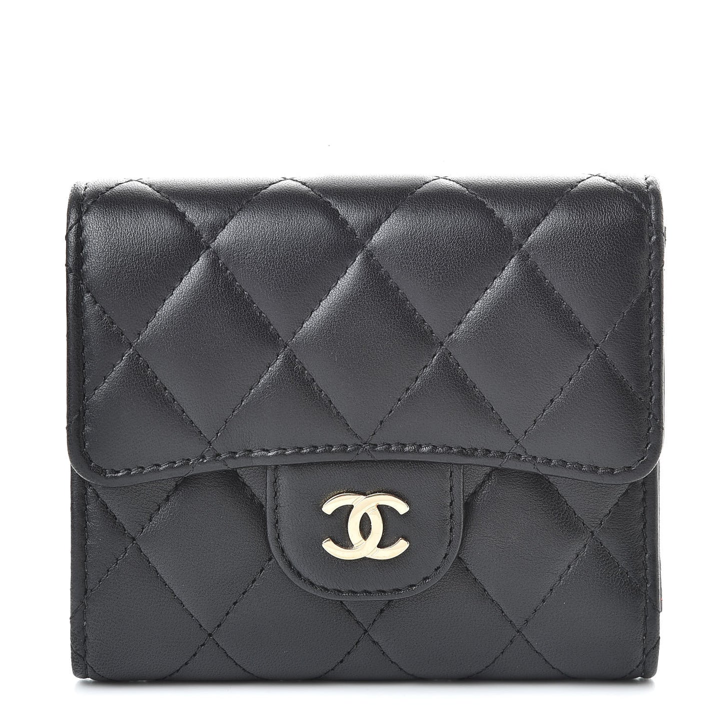 Lambskin Quilted Compact Flap Wallet Black