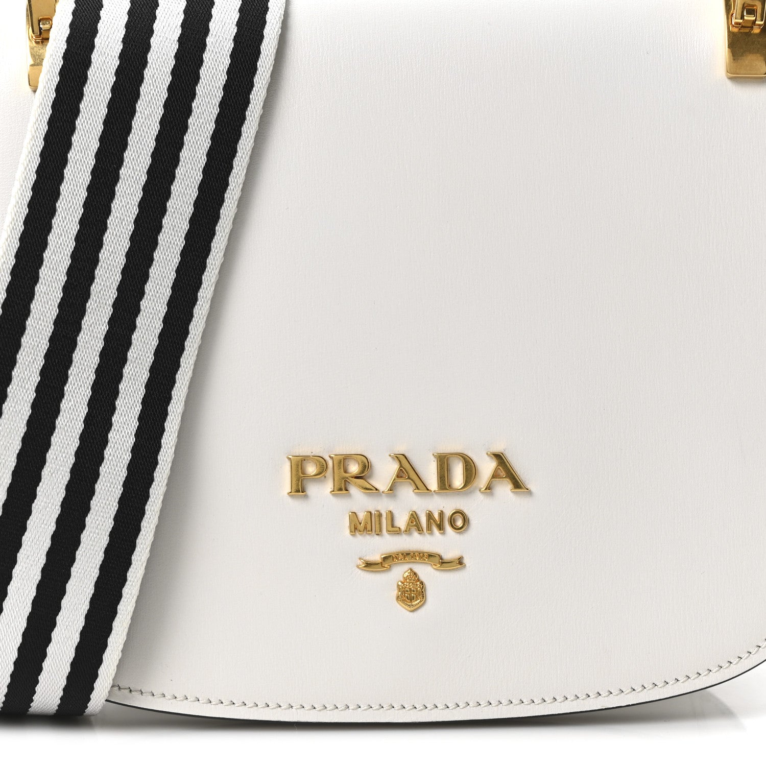 Prada City Calf Striped Pionniere Saddle Bag White Black 7 of 9