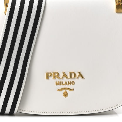 Prada City Calf Striped Pionniere Saddle Bag White Black 7 of 9