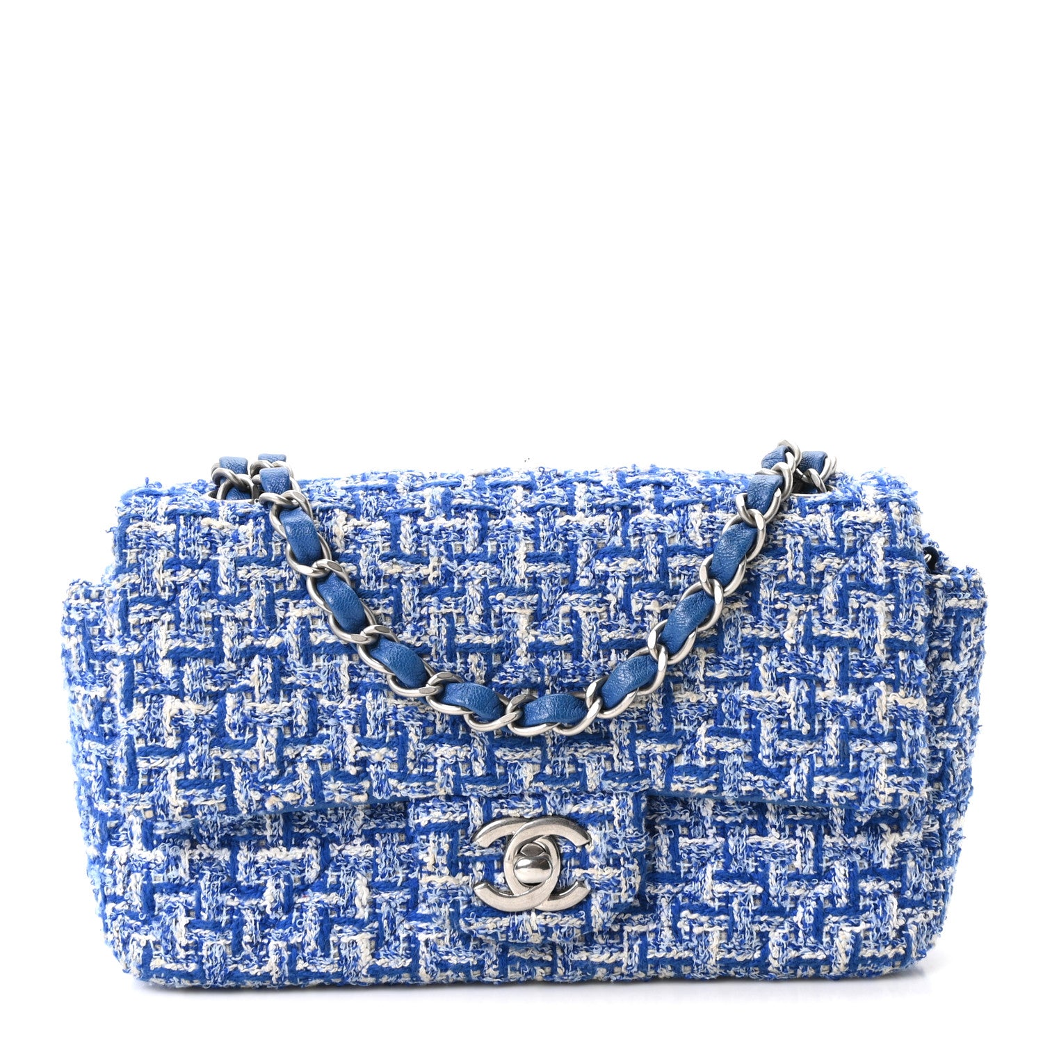 Chanel Tweed Quilted Mini Rectangular Flap Blue White 1 of 10