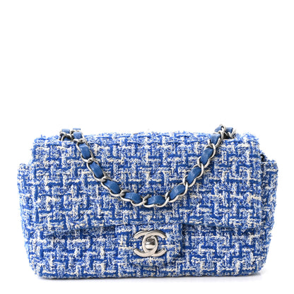 Chanel Tweed Quilted Mini Rectangular Flap Blue White 1 of 10