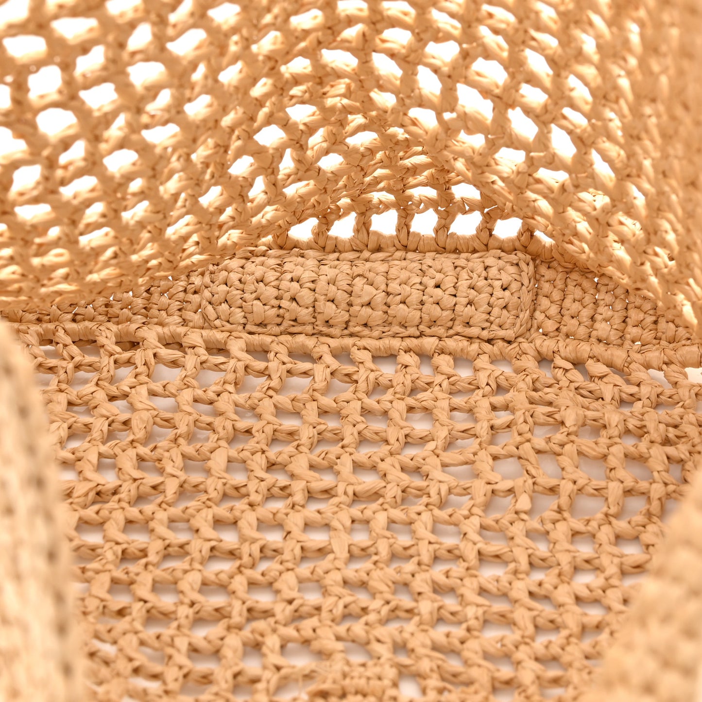 Yarn Raffia Effect Crochet Logo Embroidered Tote Bag Naturale