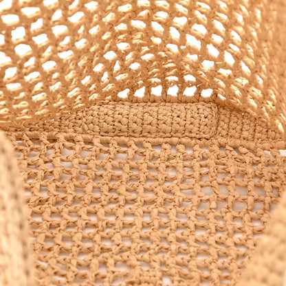Prada Yarn Raffia Effect Crochet Logo Embroidered Tote Bag Naturale 5 of 9