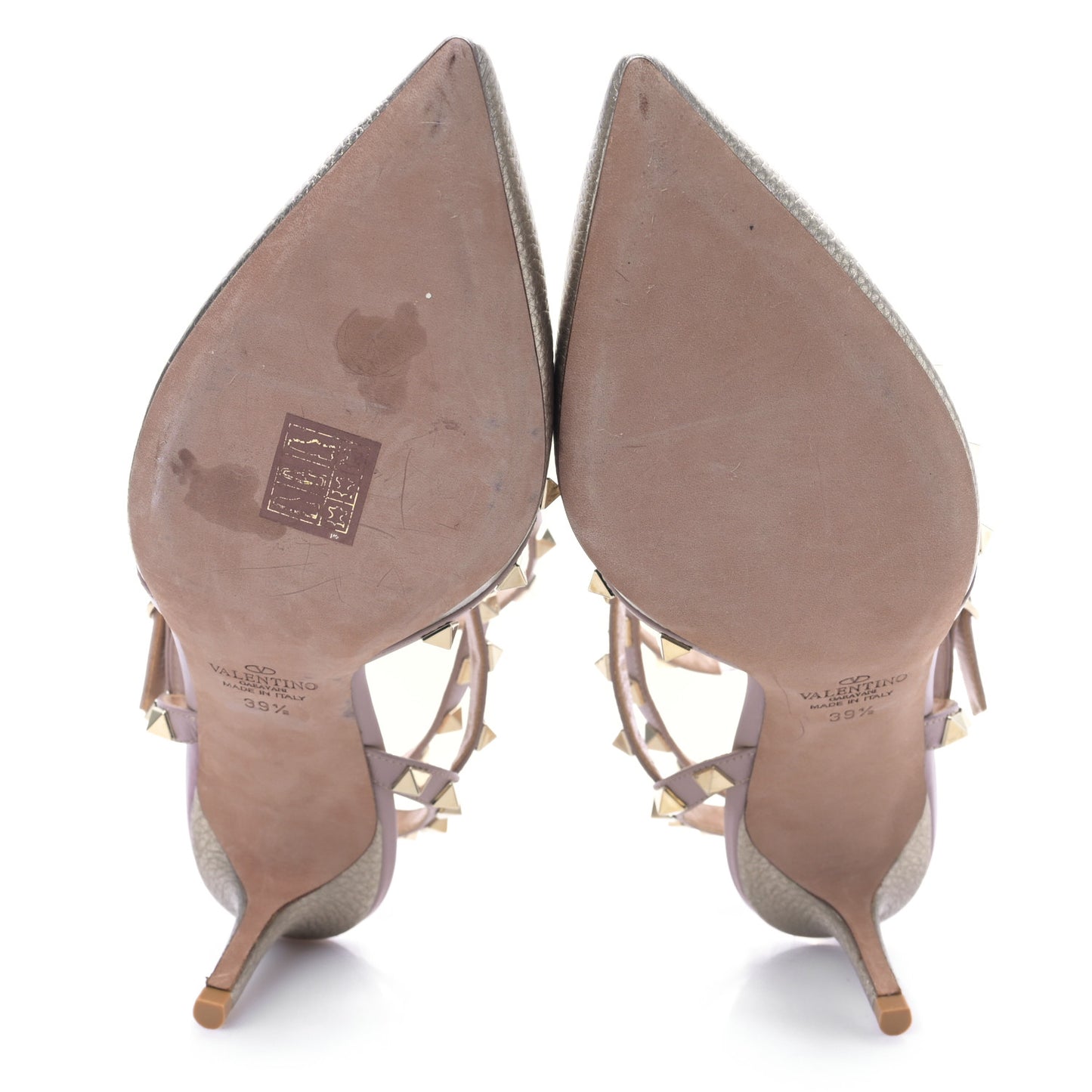 Metallic Pebbled Calfskin Rockstud Ankle Strap 65mm Pumps 39.5 Skin Poudre