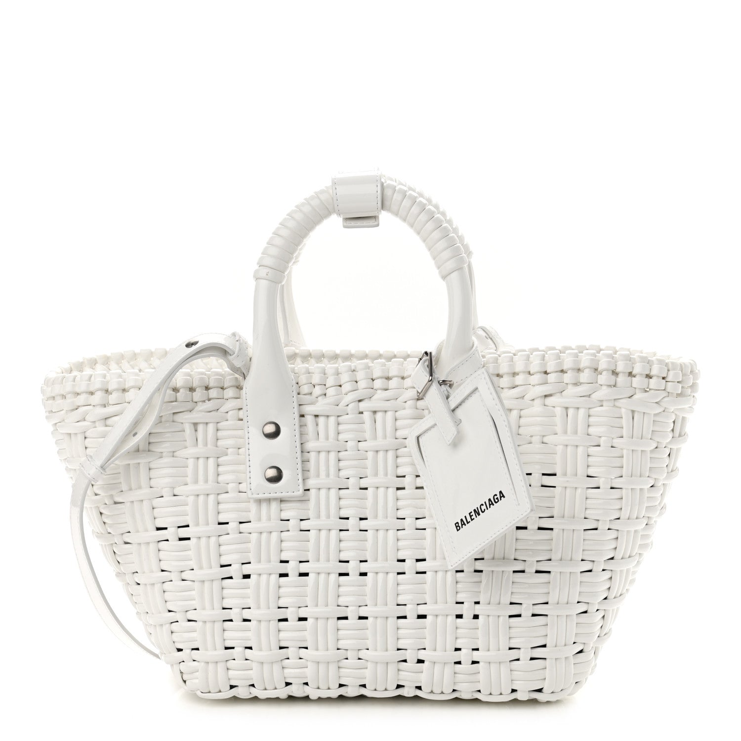 Balenciaga Varnished Faux Calfskin Braided XS Bistro Basket White 1 of 10
