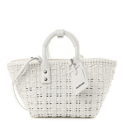 Balenciaga Varnished Faux Calfskin Braided XS Bistro Basket White 1 of 10