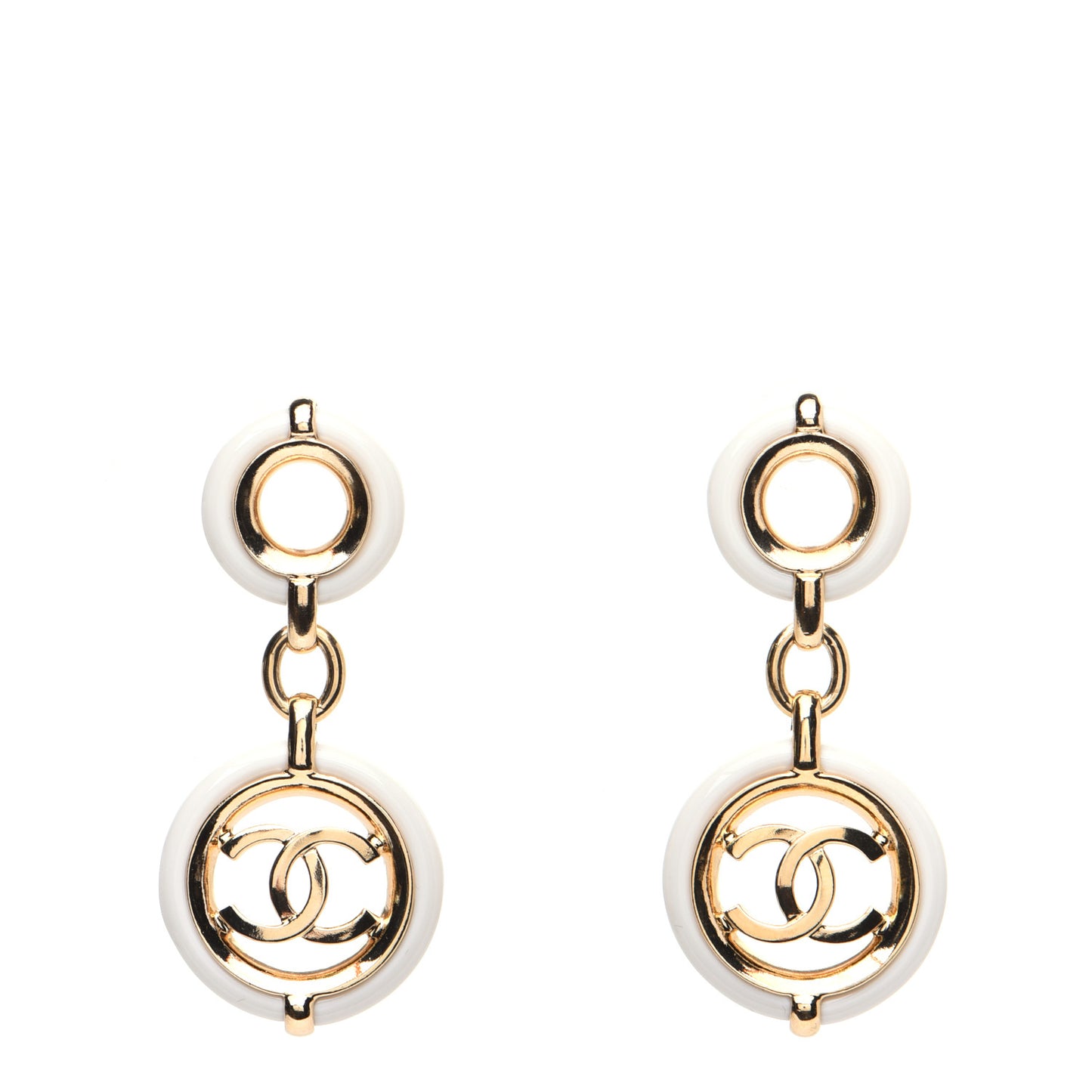 Metal Resin CC Round Drop Earrings Gold White