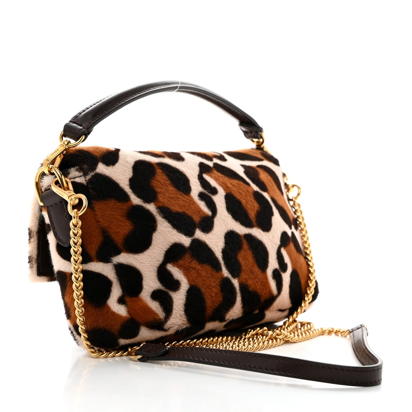 Calf Hair Leopard Print Mini Baguette Pink Brown