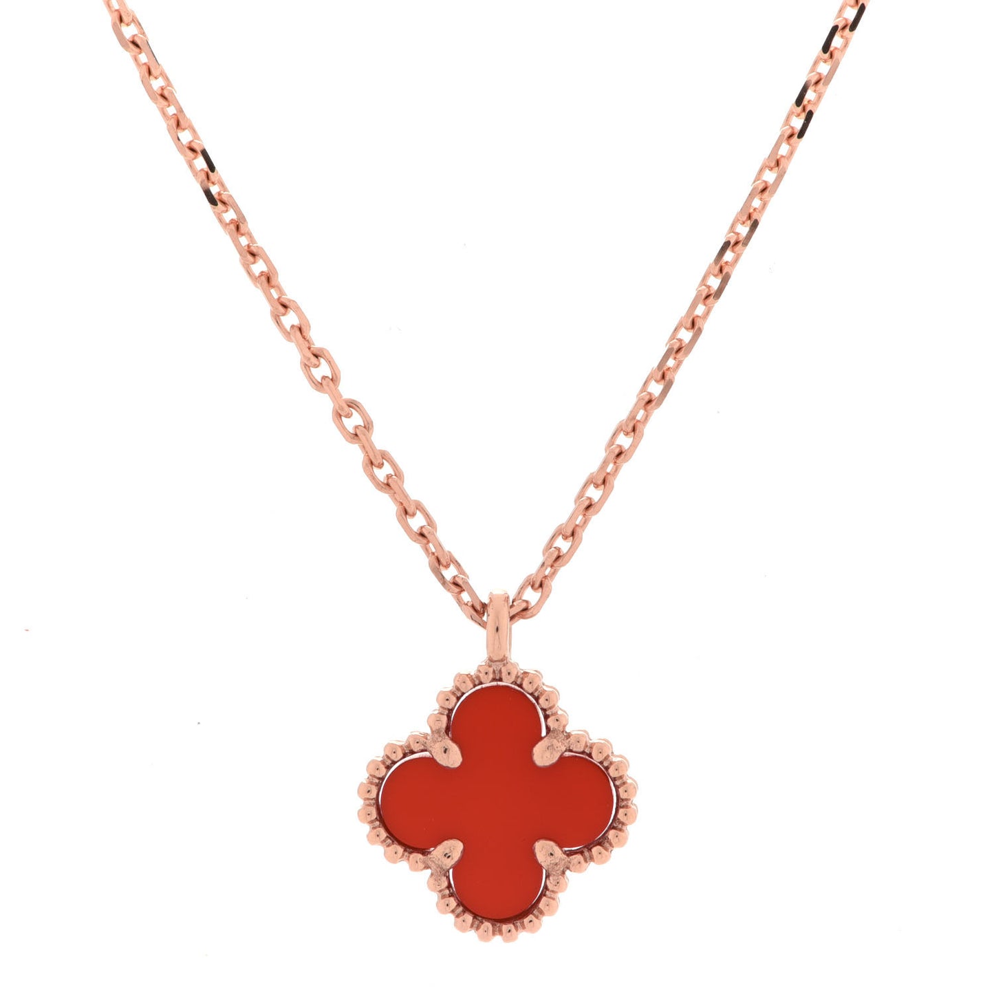 18K Rose Gold Carnelian Sweet Alhambra Pendant Necklace