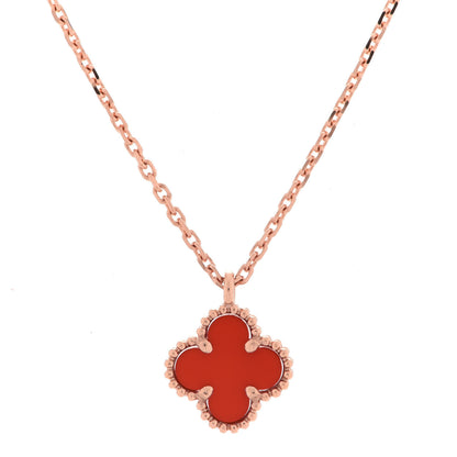Van Cleef & Arpels 18K Rose Gold Carnelian Sweet Alhambra Pendant Necklace 4 of 7