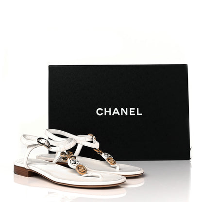 Chanel Lambskin Charm Thong Sandals 37 White 8 of 8