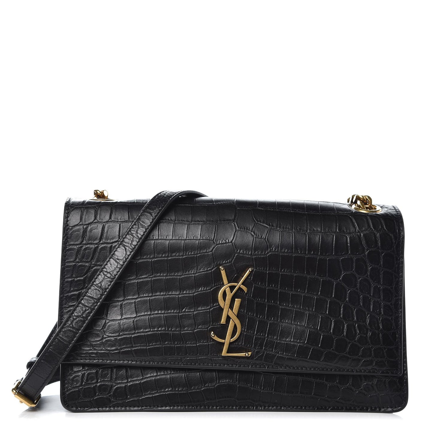 Calfskin Crocodile Embossed Monogram Medium Sunset Black