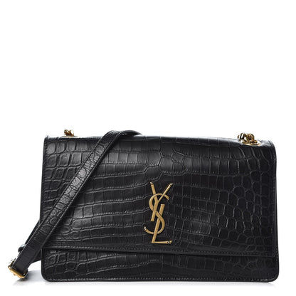 Saint Laurent Calfskin Crocodile Embossed Monogram Medium Sunset Black 1 of 8