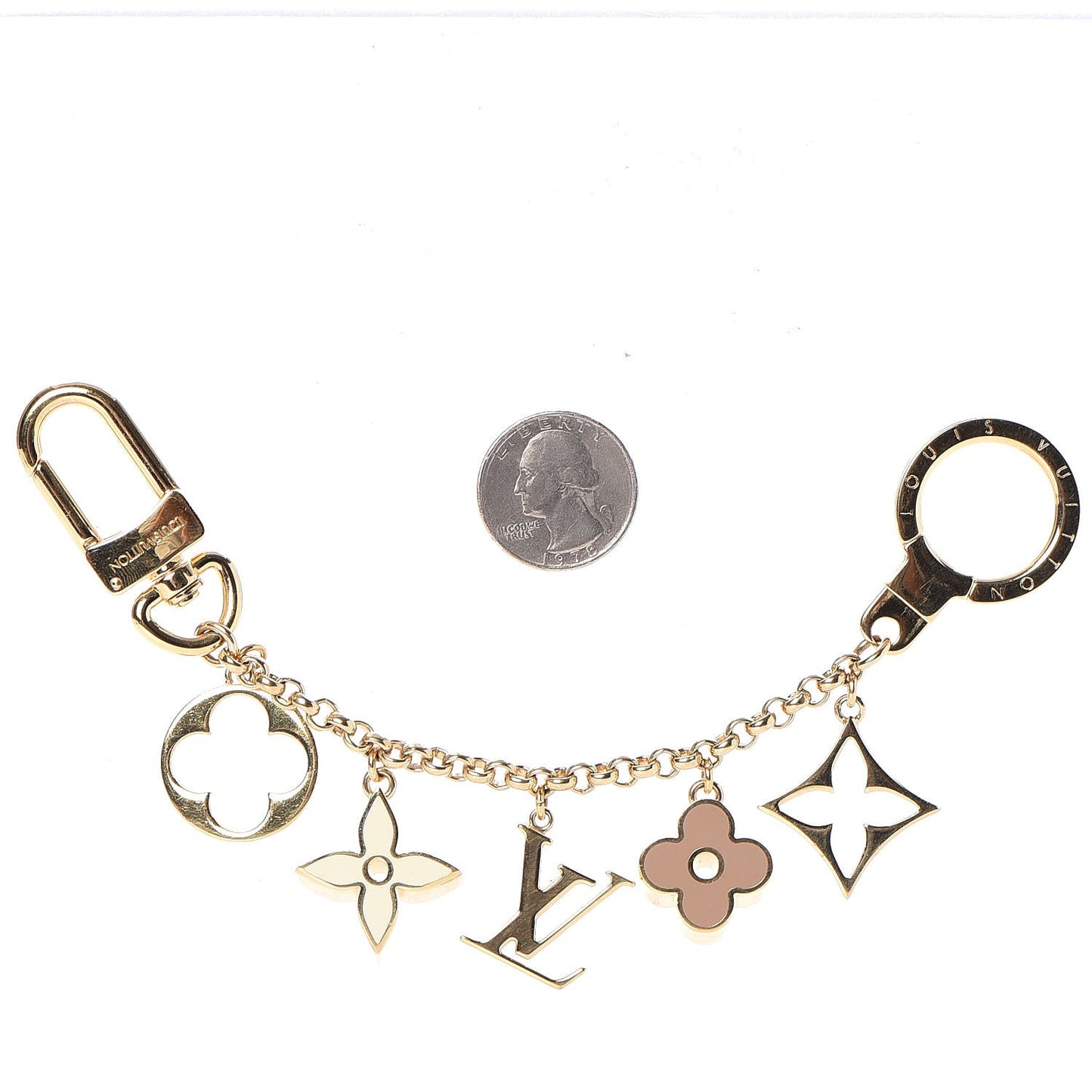 Brass Enamel Fleur De Monogram Bag Charm Chain Gold